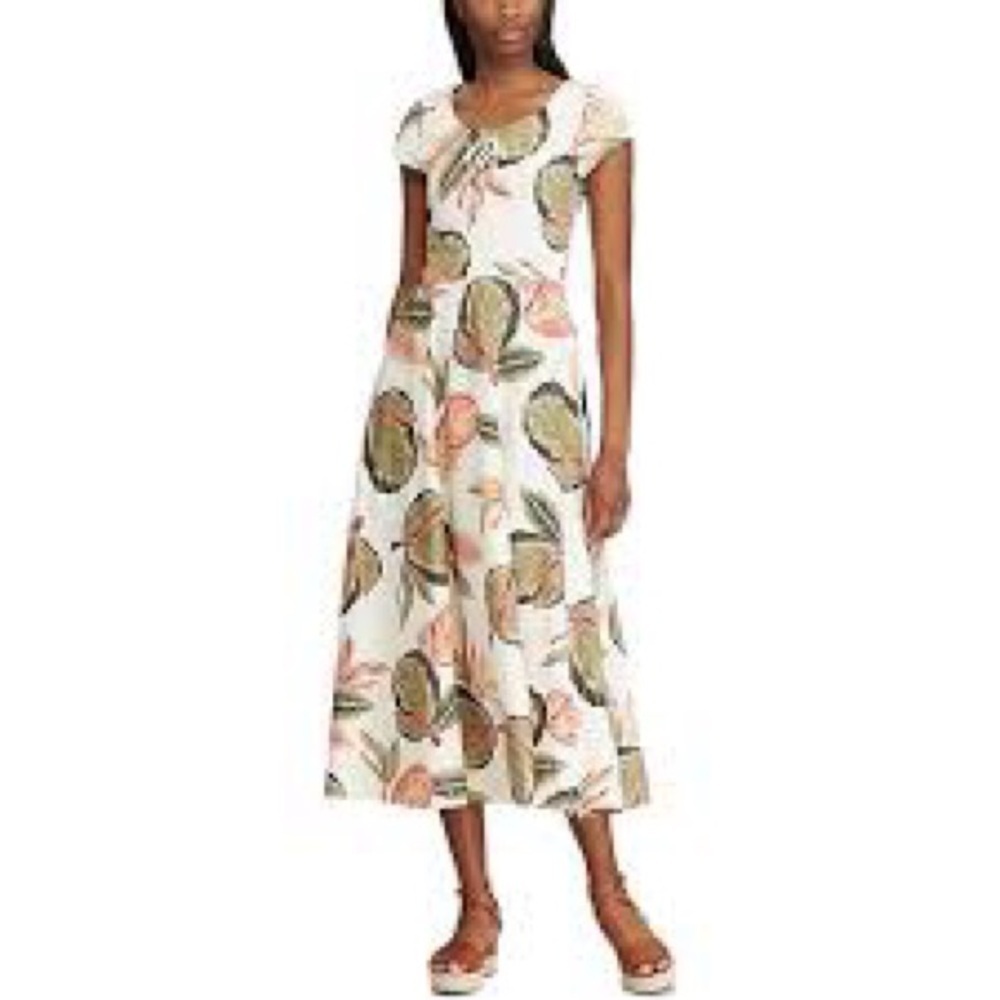 Ralph Lauren Chaps Floral Pink and Green white short sleeve maxi dress large